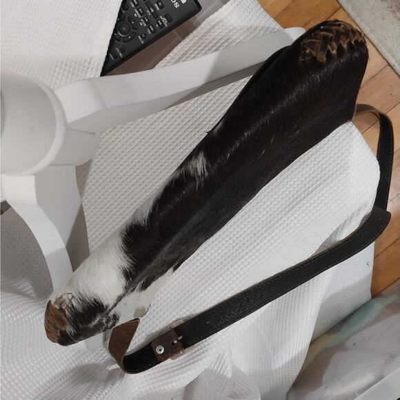 RICH BROWN AND WHITE GENUINE COWHIDE LEATHER CROSSBODY PURSE, BAG, HANDBAG! - Picture 7 of 10